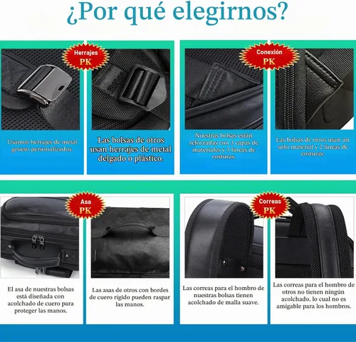 Vista 7 de Masa Kawa Mochila de cuero negro, 16" bolsa de viaje de trabajo de negocios