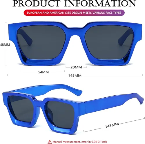 Vista 197 de AIEYEZO Gafas de sol cuadradas para mujeres y hombres, gafas de sol cuadradas con montura gruesa, estilo de diseñador simple