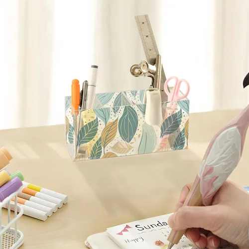 Vista 7 de Boho Style Leaves Pen Pencil Holder for Desk, Decorative Pen Holders 4 Compartments, Makeup Brush Cup Acrylic Desk Organizer for Office Classroom