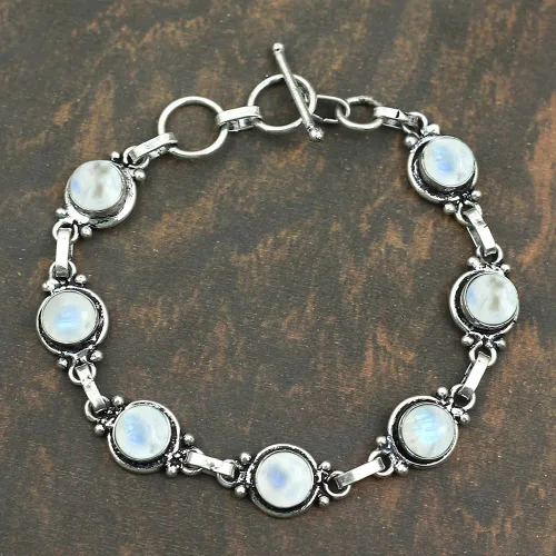 Vista 52 de Round Shape Natural & Synthetic Gemstones Silver Plated Bracelets for Women - Vintage Bohemian Style Handmade Birthstone Adjustable Link Bracelet