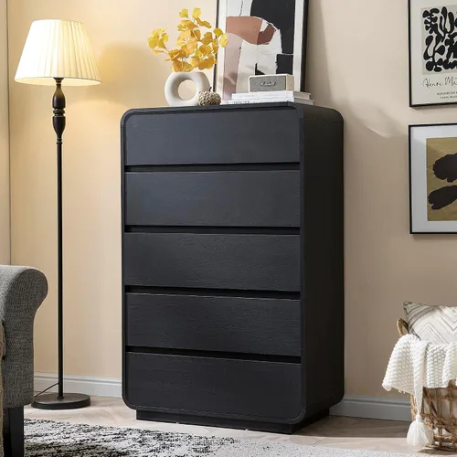 Vista 7 de Standifurno Cómoda de 29.5'' de Ancho para Clóset, Cajones Negros con Diseño Curvo, Cajonera con 5 Cajones, Cajón Vertical con Amplio