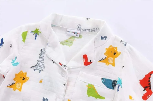 Vista 4 de Mud Kingdom Conjunto de pijama Boutique para niñas y niños, ropa de dormir de manga larga con cuello