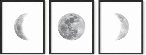 Vista 10 de HAUS AND HUES Arte de pared de fases lunares para dormitorio, juego de 3 impresiones de fase lunar, obras de arte de etapas de la luna, decoración