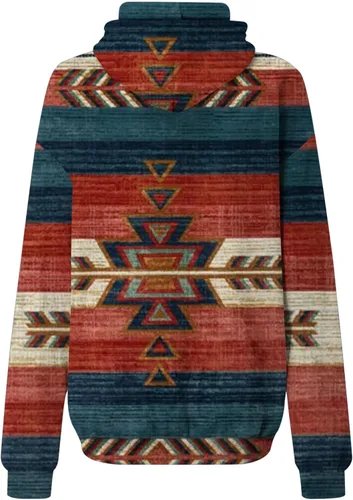 Vista 3 de Ceboyel Women Western Aztec Hoodies Drawstring Sweatshirt Pullover Ethnic Vintage Graphic Shirts Tops Causal Fall Clothes
