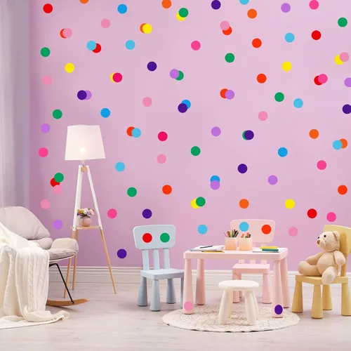 Vista 3 de Zonon 240 calcomanías de pared de lunares de 2 pulgadas, diseño de puntos de vinilo multicolor de arco iris, calcomanías circulares redondas
