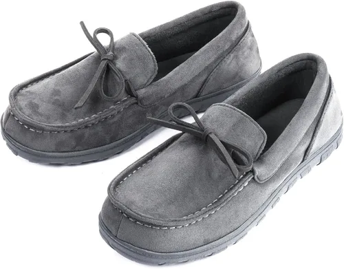 Vista 4 de LazyStep Pantuflas tipo mocasín de microgamuza para hombre, para interiores y exteriores, con espuma viscoelástica cómoda