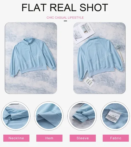 Vista 4 de Dokotoo Sudaderas de gran tamaño con cuello de botón para mujer, manga de farol, holgadas, para mujer