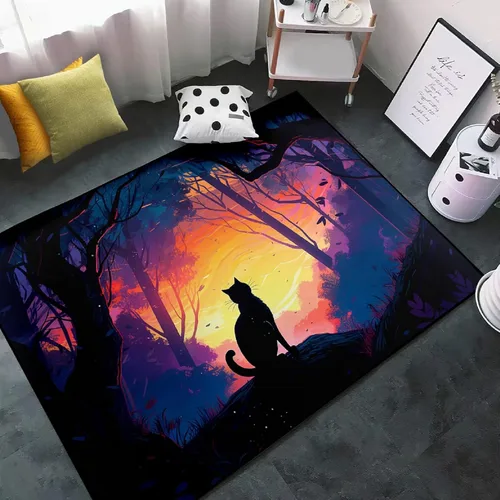 Vista 13 de Alfombra de gato para habitación de niñas, diseño de dibujos animados, decoración para dormitorio, bonita alfombra de área de gatos, alfombras