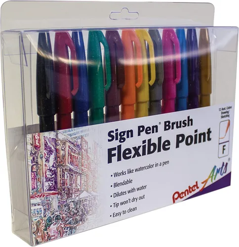 Vista 4 de Pentel Arts Sign Pen Touch, punta de pincel Fude, colores de moda, paquete de 6 (SES15CBP6M1)