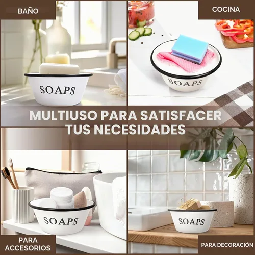 Vista 6 de Enamelware, tazón para jabones con orilla en negro