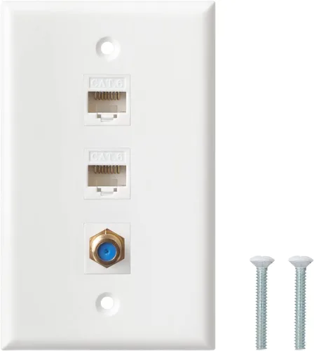 Vista 10 de Placa de pared coaxial Ethernet - Placa de pared tipo F Cat6, 1 puerto Keystone Cat6 y 1 puerto tipo F conector coaxial Keystone - Blanco