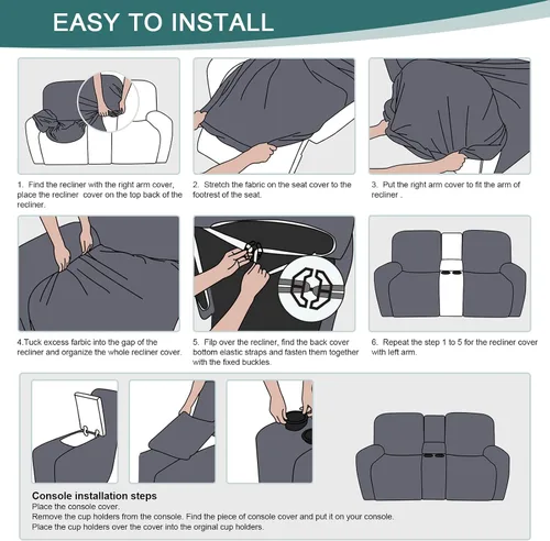 Vista 8 de Ruaozz Fundas de sofá reclinable de 3 plazas + funda reclinable de sofá biplaza con consola, color chocolate