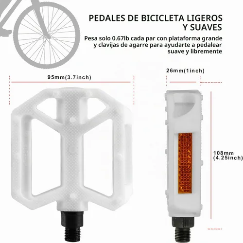 Vista 5 de AVASTA Durable Polypropylene Bicycle Pedals with Reflector for Mountain Bike Road Bike and Other Bicycles,Two Thread Size（9/16”&1/2“）
