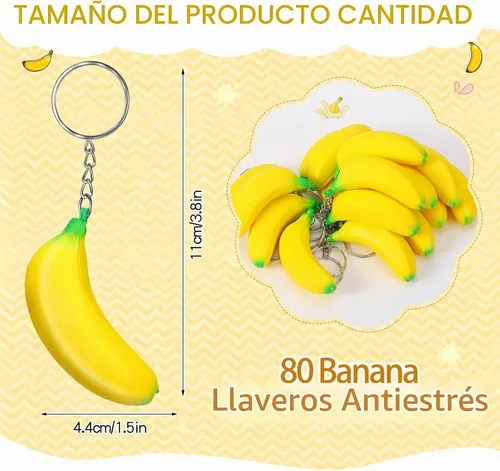 Vista 2 de Jexine - Paquete de 20 llaveros de plátano elásticos para aliviar el estrés