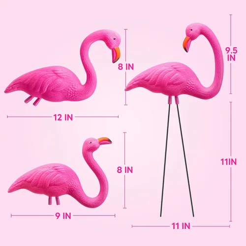 Vista 6 de JOYIN Paquete de 3 Decoraciones Grandes de Flamenco Rosa para Patio, Estacas de Ornamento de Flamenco de Césped de Plástico Mediano con Patas