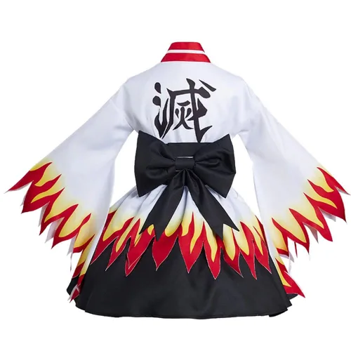 Vista 3 de Rengoku - Vestido de cosplay Zenitsu para cosplay, Lolita, vestido kimono con peluca (XL, rojo (peluca)
