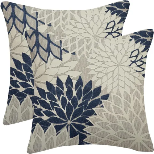 Vista 20 de Fundas de almohada azul marino verde 16x16 pulgadas, juego de 2 fundas de almohada rústicas, almohadas decorativas de aguamarina naranja floral