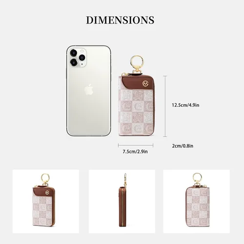 Vista 4 de GOLF SUPAGS Llavero de cuero PVC para mujer, portatarjetas, cartera con 6 ganchos, cierre a presión, llaves, organizador de dinero