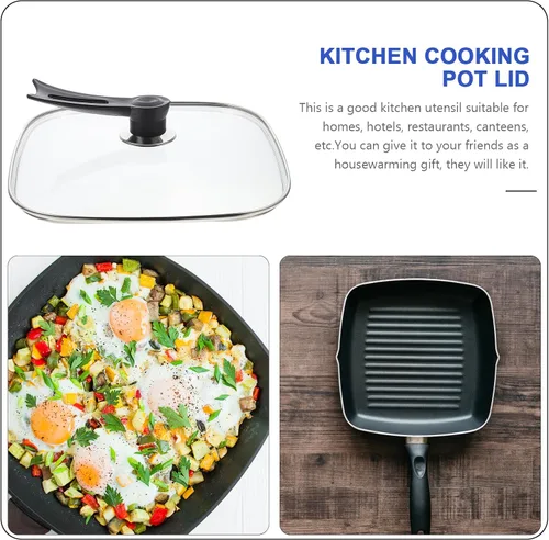 Vista 6 de UPKOCH Tapa de vidrio cuadrada de repuesto para parrilla de hierro fundido, tapa de sartén universal para olla, cubierta de sartén, cubierta