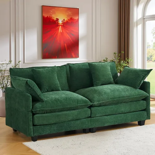 Vista 10 de Juego de sofá de 77" de chenilla en forma de nube con cojines, sofá cama de asiento profundo para apartamentos, 2 plazas que ahorra espacio