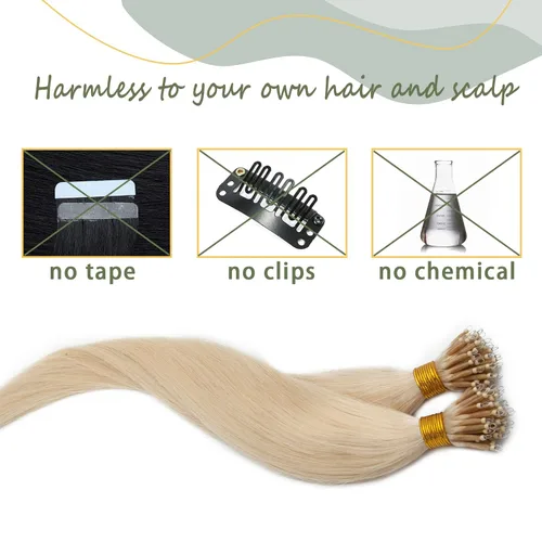 Vista 87 de SEGO Extensiones de cabello humano con micro cuentas, extensiones de cabello humano con micro bucle, lacio, natural, fusión fría, 1.76 oz/paquete