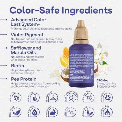 Vista 3 de Colorproof Toning Drops - Tóner para cabello rubio con aroma a cítricos, jazmín y leche de coco, altamente pigmentado, tóner instantáneo