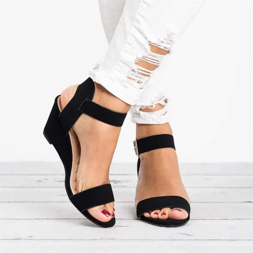 Vista 2 de Sandalias casuales de verano para mujer, sandalias de cristal cómodas con punta abierta, sandalias planas para playa, viajes, zapatos romanos
