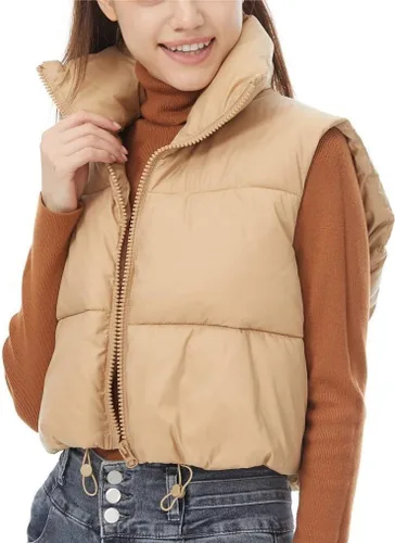 Vista 3 de Chaleco corto acolchado para invierno para mujer, ligero, sin mangas, chaleco acolchado para exteriores