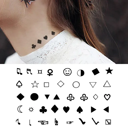Vista 2 de Más de 50 hojas de tatuajes temporales pequeños geométricos pequeños para niños y adultos, pequeño símbolo de póquer, corazón estrella, tatuajes