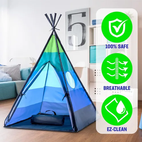 Vista 5 de USA Toyz Happy Hut Tienda Tipi para Niños - Tienda de Casa de Juegos Tipi Desplegable Interior para Niños, Niñas, Niños Pequeños con Bolsa de Azul