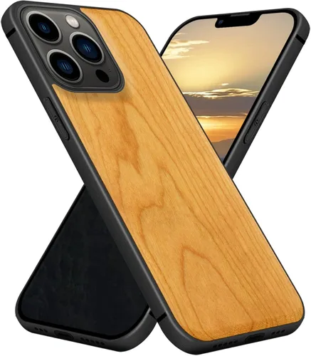 Vista 16 de Carveit Funda magnética de madera para iPhone 13 Mini [madera natural y TPU suave negro] funda protectora de madera única y elegante a prueba