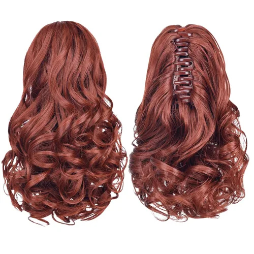 Vista 6 de SYXLCYGG Auburn Clip Cola de caballo Clip Cola de caballo Extensión de cola de caballo ondulado 10 pulgadas 3.5 oz pelo sintético falso pieza