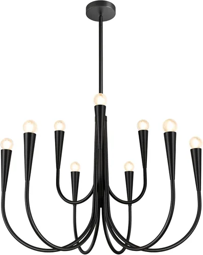 Vista 10 de Lámpara colgante moderna de 6 luces para comedor, cocina, sala de estar, lámpara industrial rústica negra MPL26-6 BK