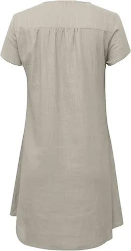Vista 5 de Vestidos de verano para mujer, estampado de diente de león, manga corta, cuello en V, suelto, de algodón, lino, vestidos de otoño