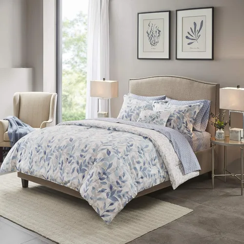Vista 12 de Madison Park Essentials Cómodo edredón de cama en una bolsa con juego completo de sábanas de algodón - Diseño floral moderno para todas