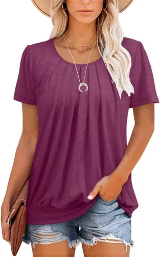 Vista 2 de ZOLUCKY Camiseta casual de manga corta para mujer, cuello redondo, ajuste holgado para verano