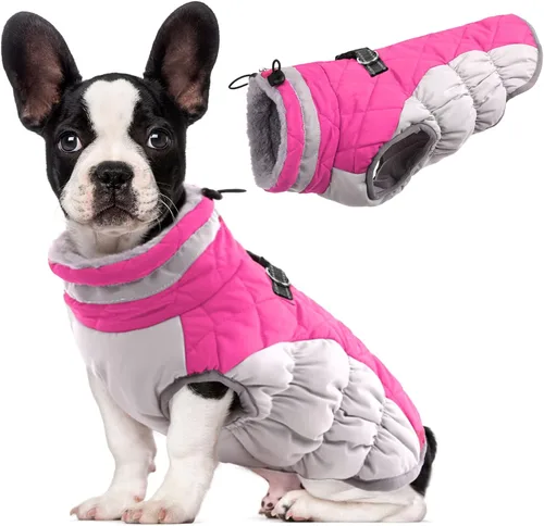 Vista 52 de Lelepet Abrigo cálido para perro, abrigo de invierno para perro, chaqueta impermeable para perros con arnés integrado reflectante de forro polar