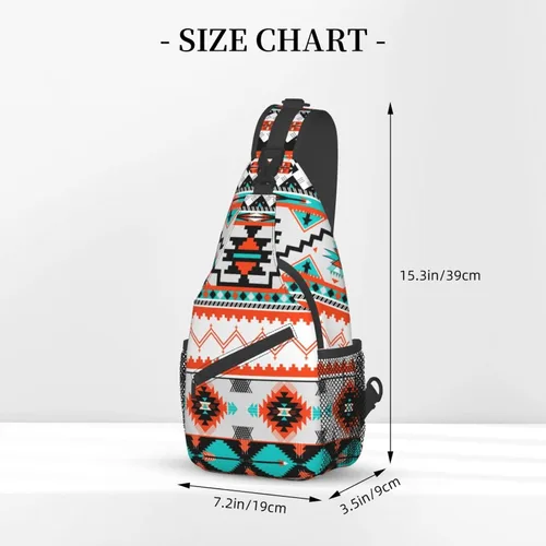 Vista 2 de Bolso bandolera con diseño azteca, mochila cruzada del suroeste nativo americano geométrico cheurón colorido patrón azteca deportes viajes