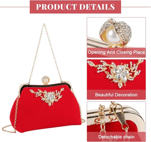 Vista 3 de LUI SUI Bolso de mano de terciopelo con flores para mujer bolso de hombro de cristal bolso de mano de boda para banquetes de graduación