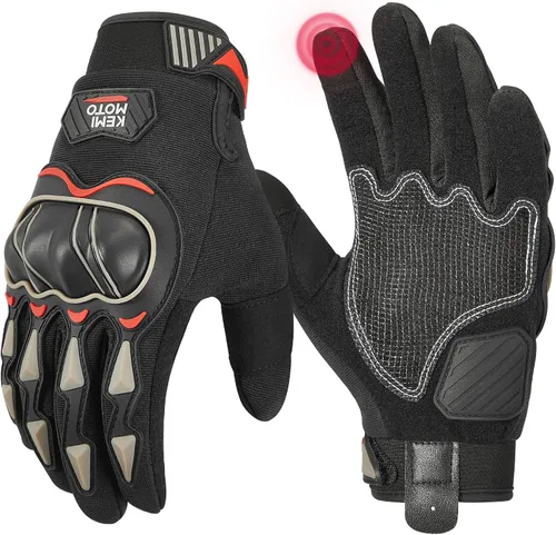 Vista 12 de KEMIMOTO - Guantes de motocicleta para hombre, guantes de ciclismo para pantalla táctil, para deportes al aire libre, en carretera, vehículo Negro