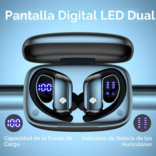 Vista 2 de bmani Auriculares inalámbricos con Bluetooth con pantalla LED de 80 horas de reproducción, gancho sobre la oreja con micrófono, sonido estéreo Negro