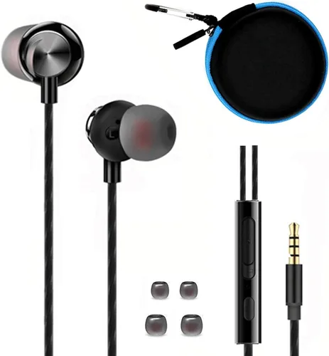 Vista 10 de ApexOne Auriculares intraurales de metal con cable con micrófono, control de volumen y funda de bolsillo, auriculares estéreo con aislamiento