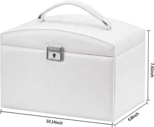Vista 6 de Oyydecor Joyero organizador para mujeres y niñas piel sintética para personas mayores caja de almacenamiento de joyas con cerradura organizador