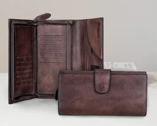 Vista 7 de Cartera para mujer de piel auténtica Dip Dye Organizador de tarjetas para damas de gran capacidad