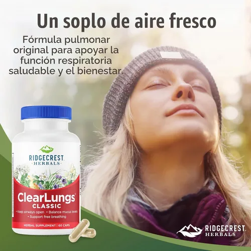 Vista 6 de RidgeCrest Herbals ClearLungs Classic Natural Pulmon Health Support 60 Ct