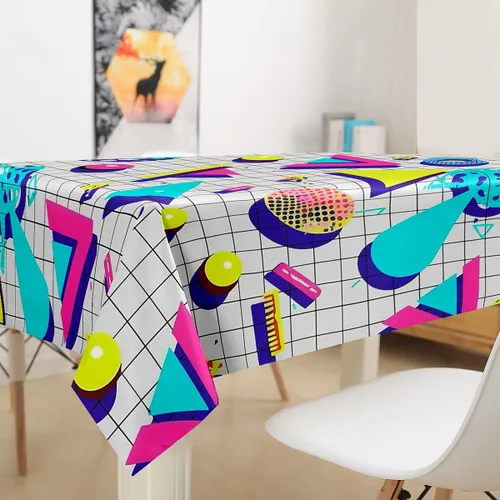 Vista 3 de Erosebridal Manteles redondos estilo retro de los años 80 de 55 pulgadas, diseño geométrico abstracto, diseño urbano moderno, círculos y triángulos