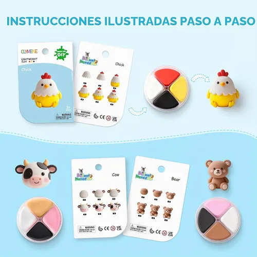 Vista 3 de CLYMENE Kit de arcilla seca al aire para niños, 12 animales de modelado