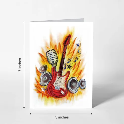 Vista 2 de Tarjeta de feliz aniversario con forma de guitarra y nota musical, tarjetas de felicitación de quilling, regalo único para guitarristas