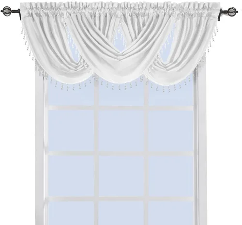 Vista 3 de sheetsnthings Cenefa de ventana decorativa de cascada Soho de chocolate 100% poliéster, 57 x 37 pulgadas (individual)