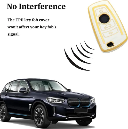 Vista 5 de Funda para llavero de BMW, TPU suave, protector para llavero, compatible con BMW 2, 3, 4, 5, 6, 7, series X3, X4, con llavero
